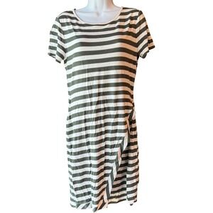 41 Hawthorn Medium Green White Striped Midi T Shirt Dress